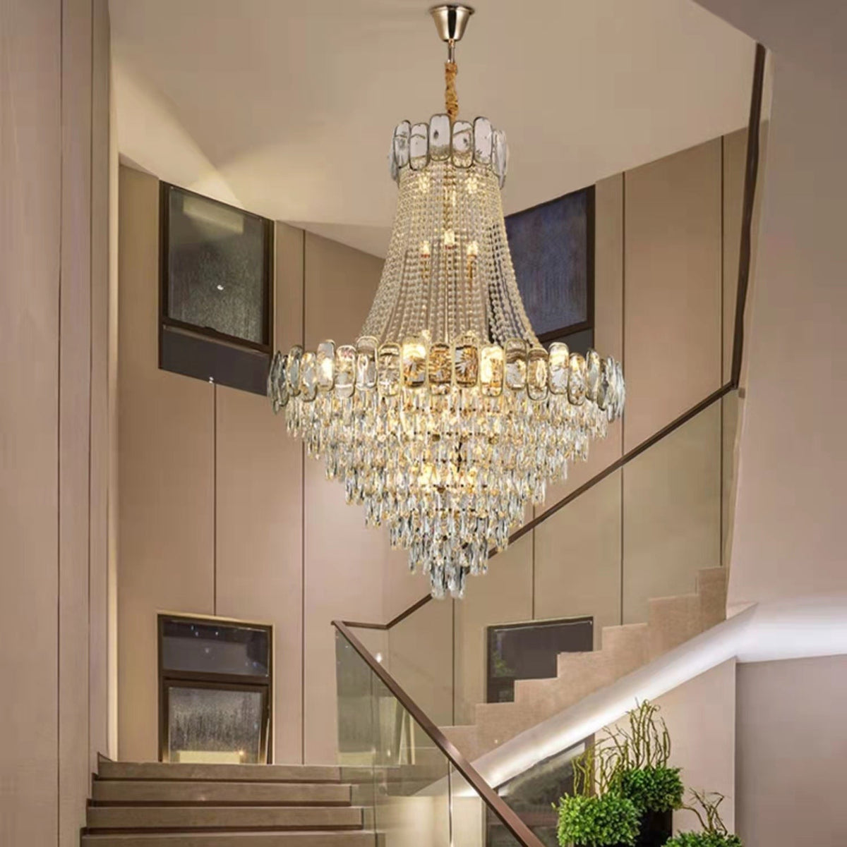 Foyer Staircase Chandelier Luxury K9 Crystal Ceiling Light For Living Room / Hallway - cyranlamps