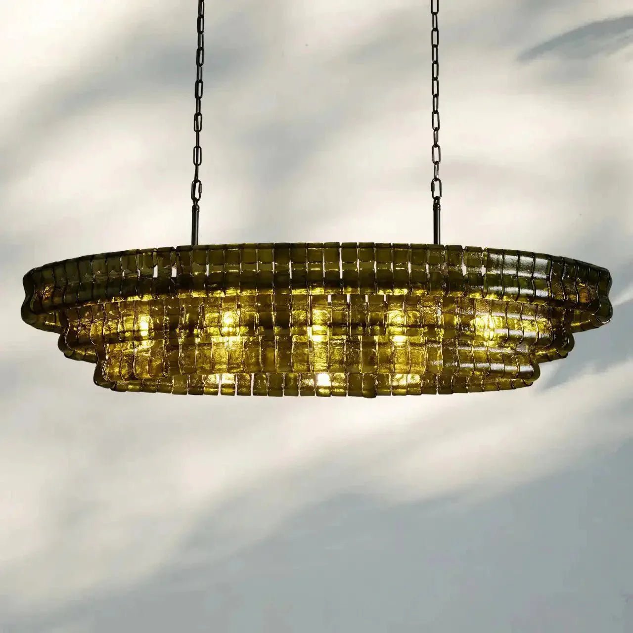 Ghiaccio Glass Oval Chandelier 54''65'' - Cyran Lamps