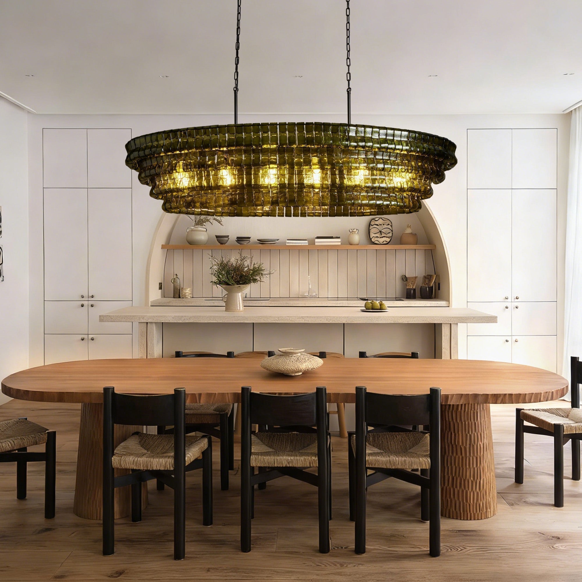 Ghiaccio Glass Oval Chandelier 54''65'' - Cyran Lamps