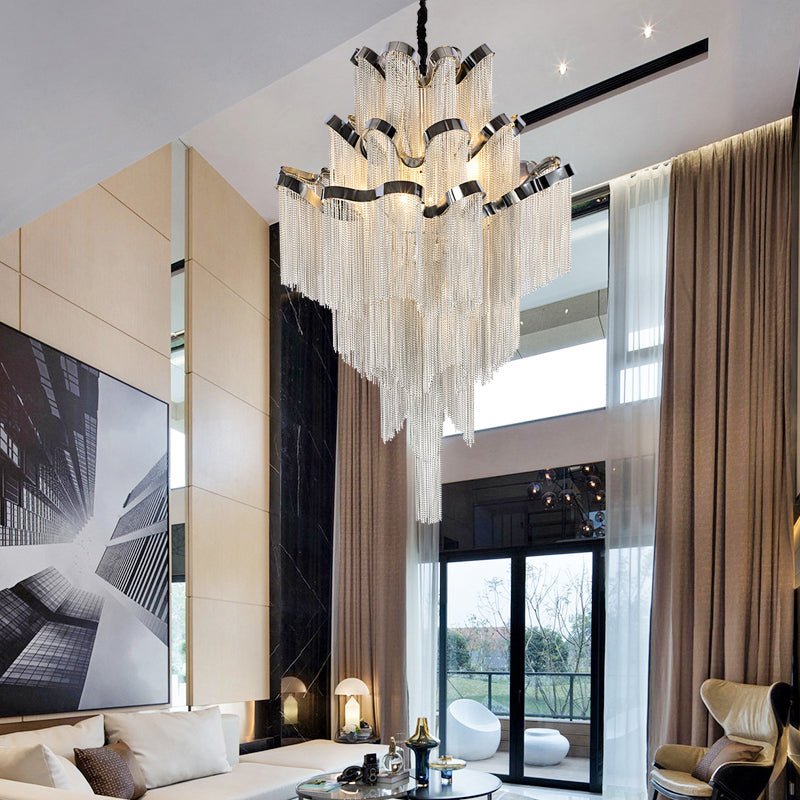 Gladys Aluminum Chain Tassel Stream Chandelier - cyranlamps