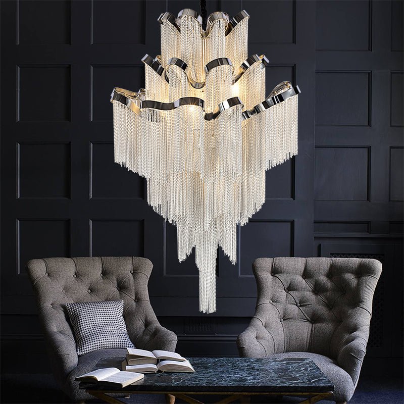 Gladys Aluminum Chain Tassel Stream Chandelier - cyranlamps
