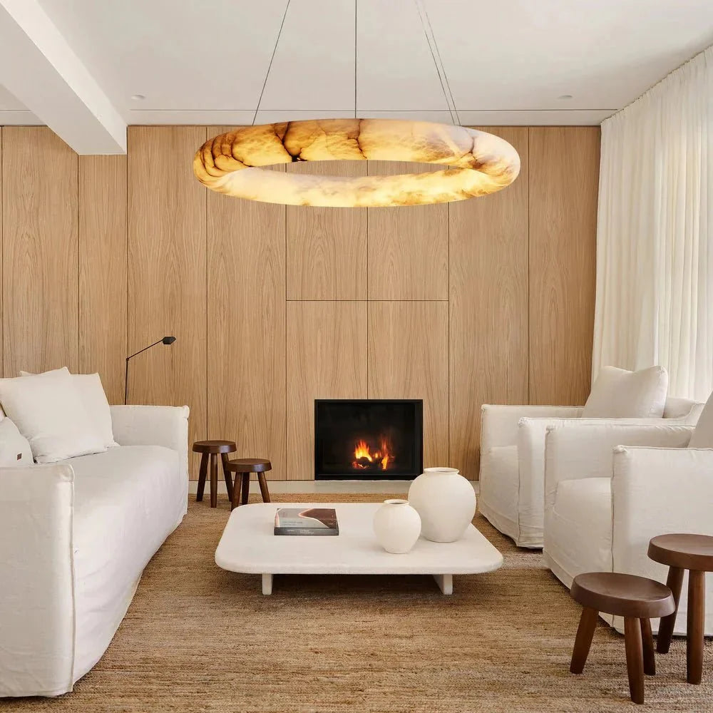 Halima Halo Alabaster Chandelier - cyranlamps