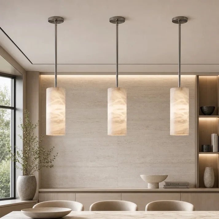 Hand-Carver Alabaster Cylinder Pendant - Cyran Lamps