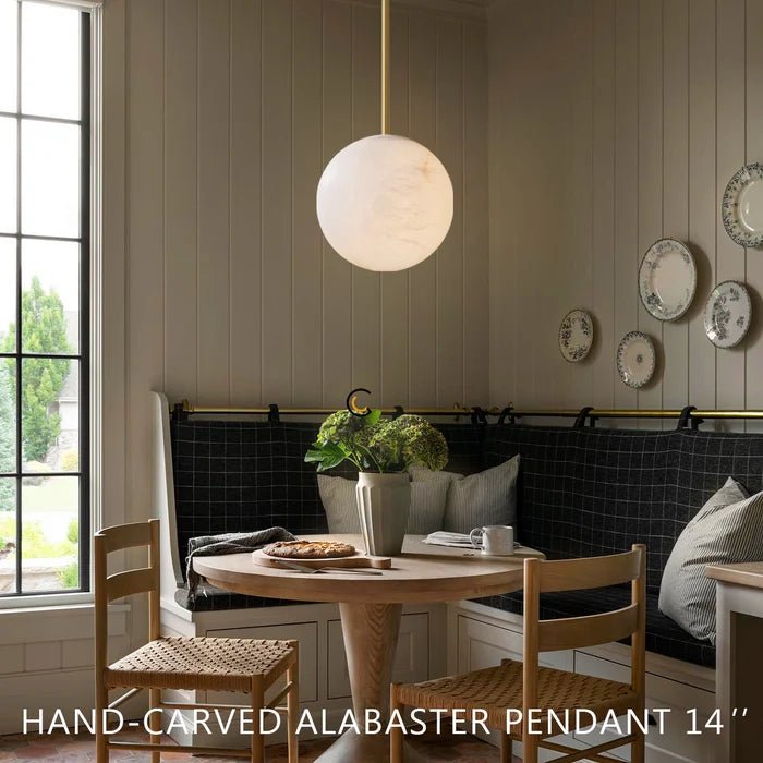 Hand-Carver Alabaster Globe Pendant - Cyran Lamps