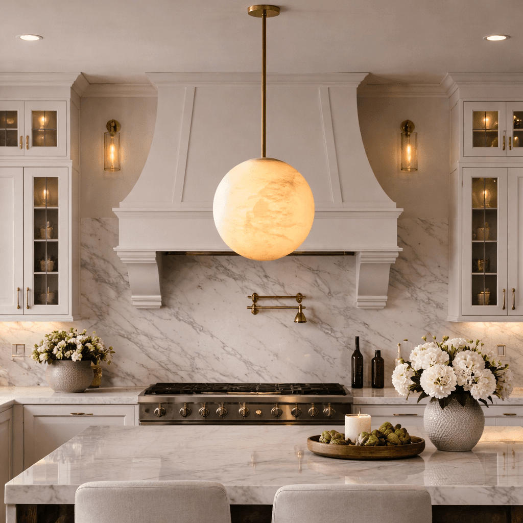 Hand - Carver Alabaster Globe Pendant - Cyran Lamps