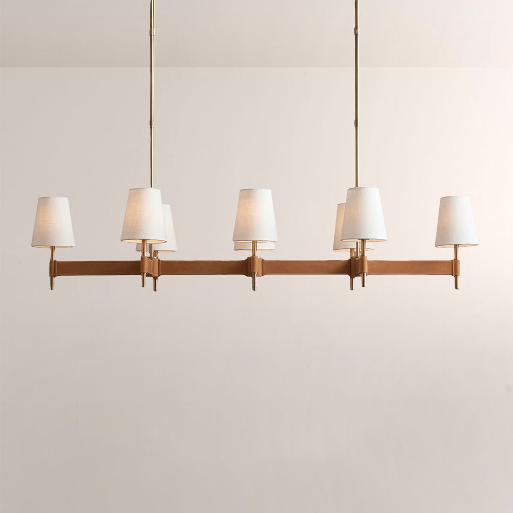Haven Leather Brass Linear Chandelier - Cyran Lamps
