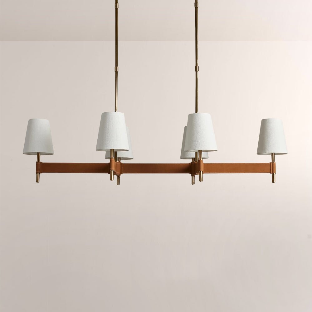 Haven Leather Brass Linear Chandelier - Cyran Lamps