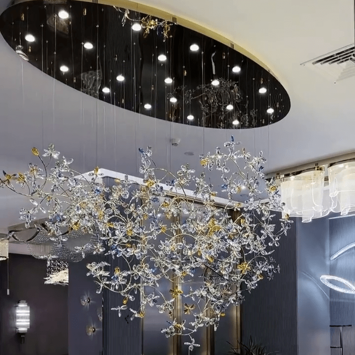 Hotel Entrance Crystal Flower Branch Chandelier Luxury Ceiling Lighting Fixture For Foyer Entryway - Cyran Lamps