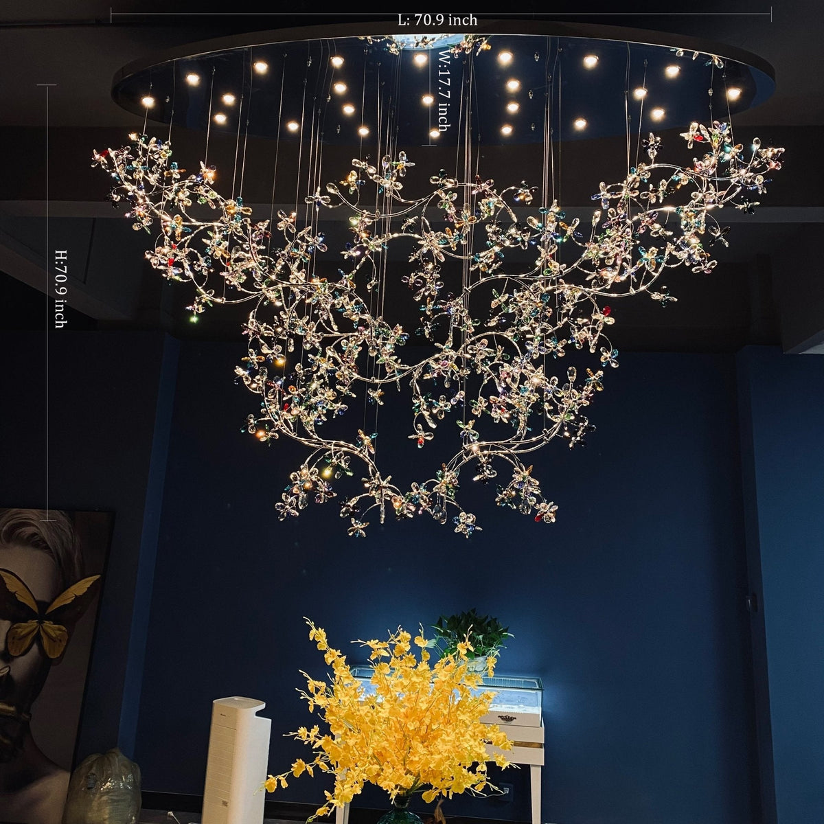 Hotel Entrance Crystal Flower Branch Chandelier Luxury Ceiling Lighting Fixture For Foyer Entryway - cyranlamps