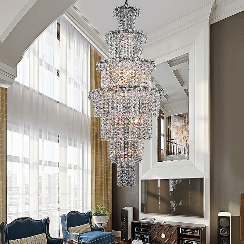 Large Multi - pieces Crystal Chandelier Stylish Ceiling Light Fixture For Foyer Living Room Staircase - cyranlamps