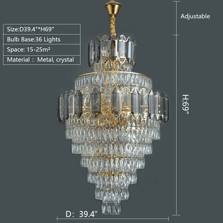 Large Staircase Crystal Chandelier Living Room Ceiling Light Fixture For Hotel Entrance In Gold Finish - cyranlamps