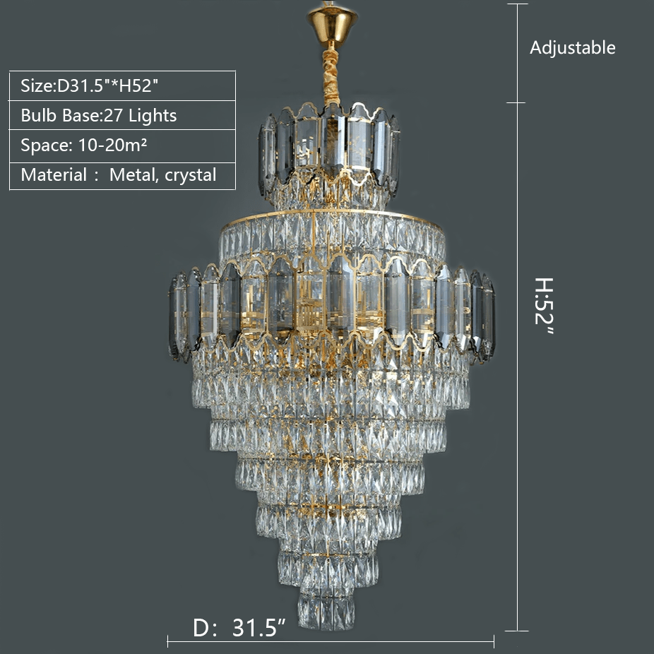 Large Staircase Crystal Chandelier Living Room Ceiling Light Fixture For Hotel Entrance In Gold Finish - cyranlamps