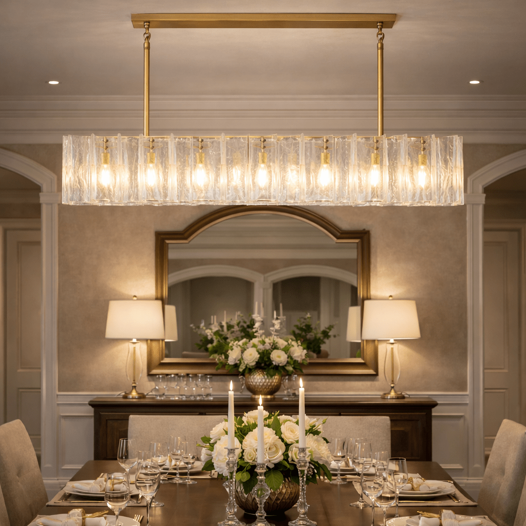 Lattica Clear Glass Gold Chandelier for Dining Room, Living Room, Kitchen - cyranlighting