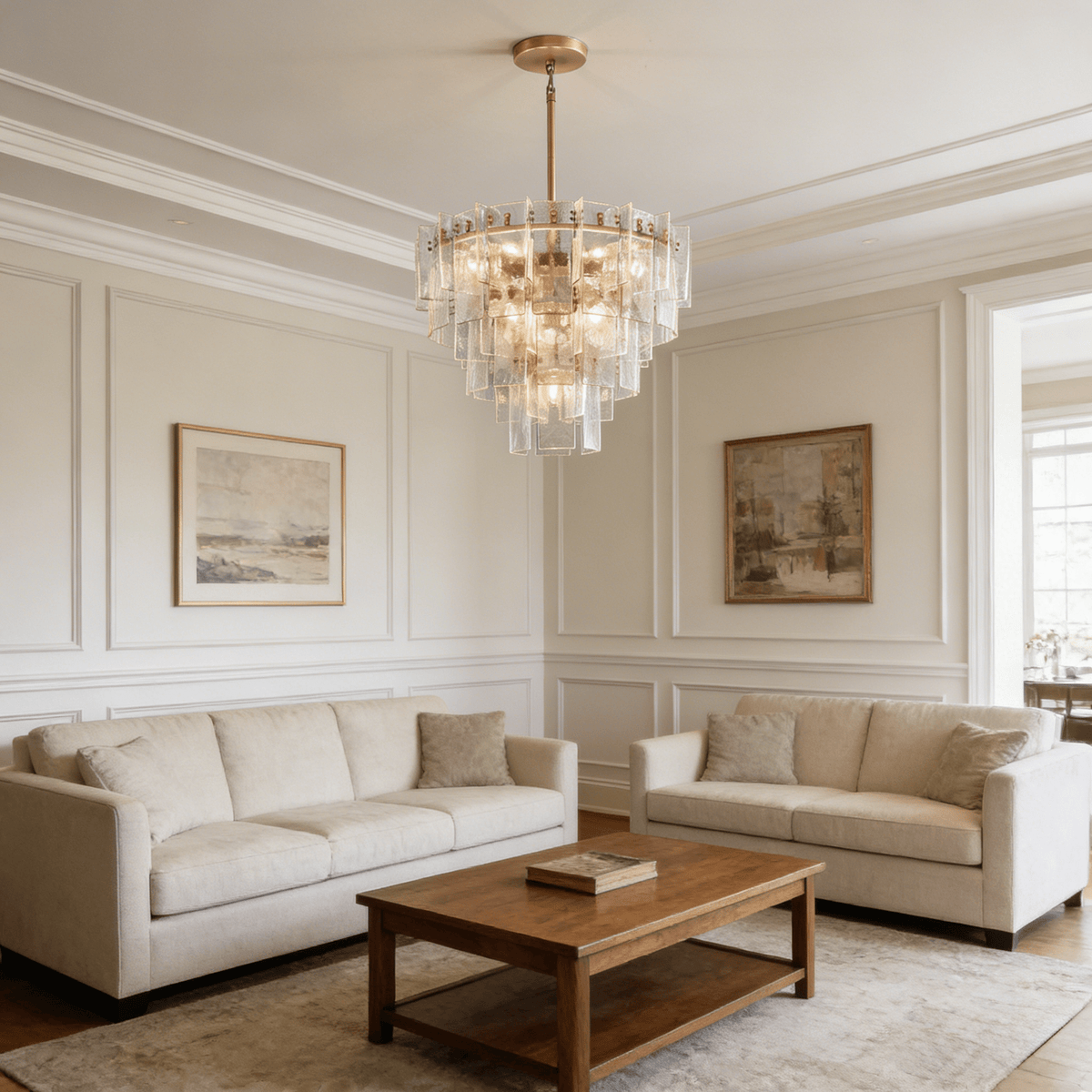 Lattica Glass Tiered Gold Chandelier for Foyer, Living Room, Entryway - cyranlighting