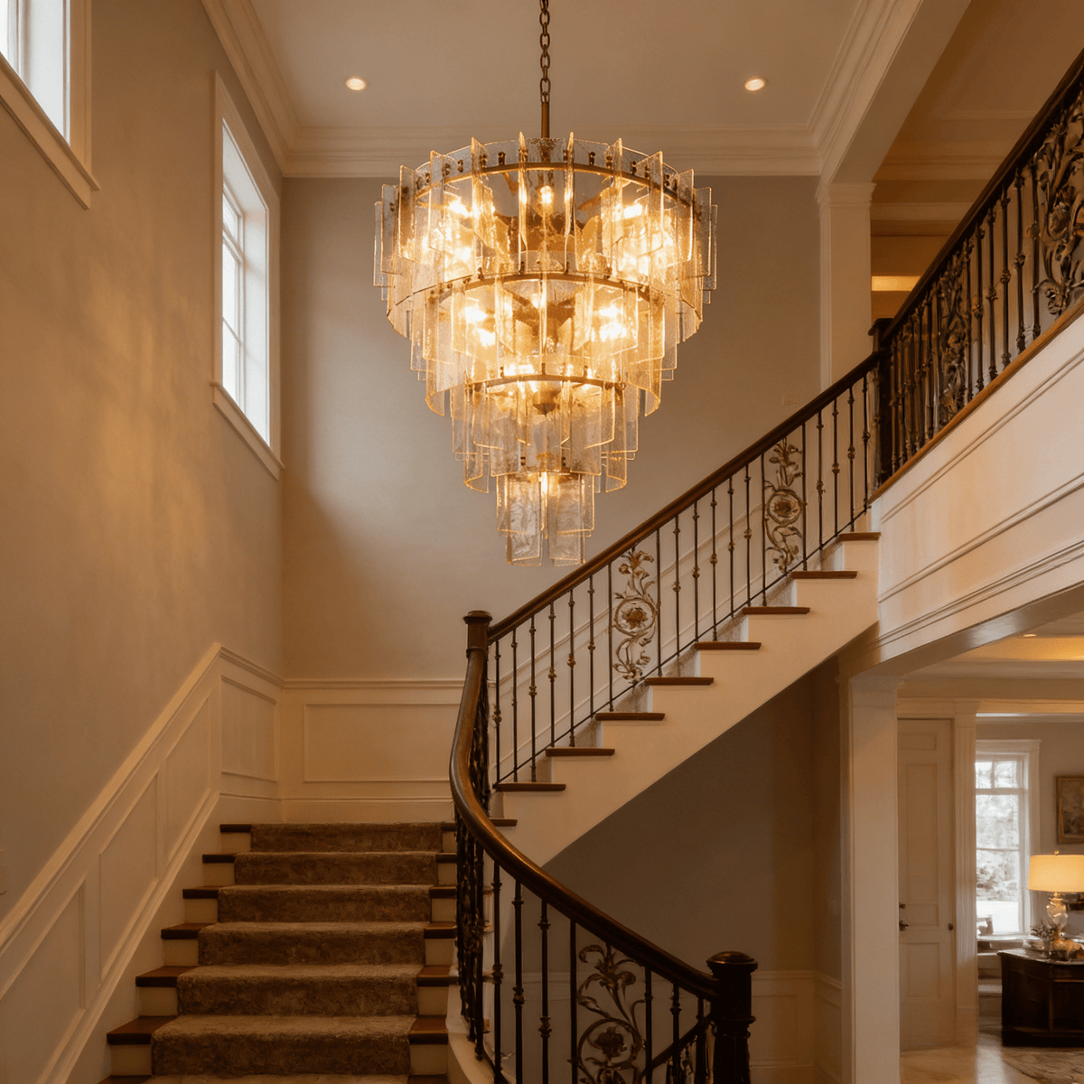 Lattica Glass Tiered Gold Chandelier for Foyer, Living Room, Entryway - cyranlighting