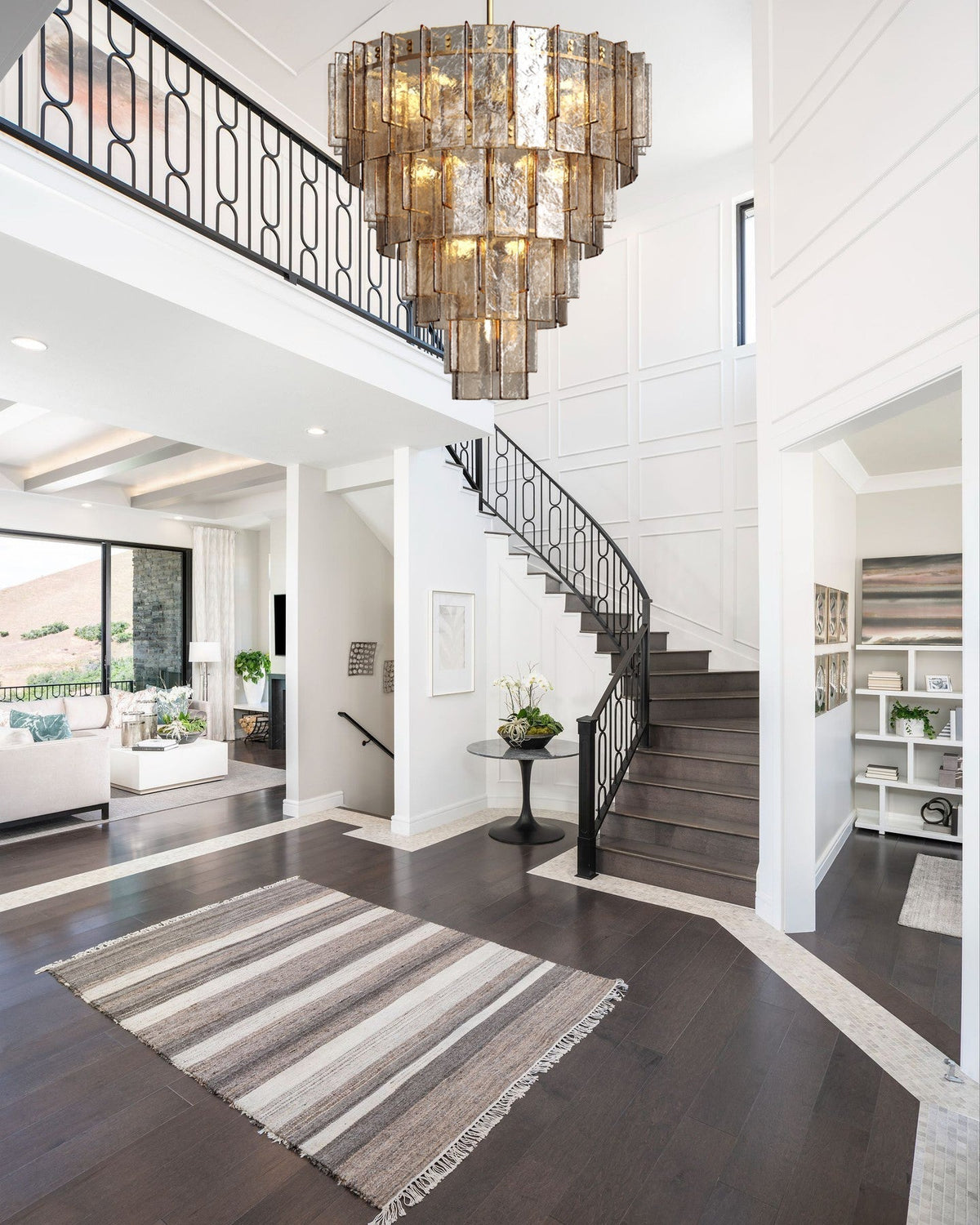 Lattica Glass Tiered Gold Chandelier for Foyer, Living Room, Entryway - cyranlighting