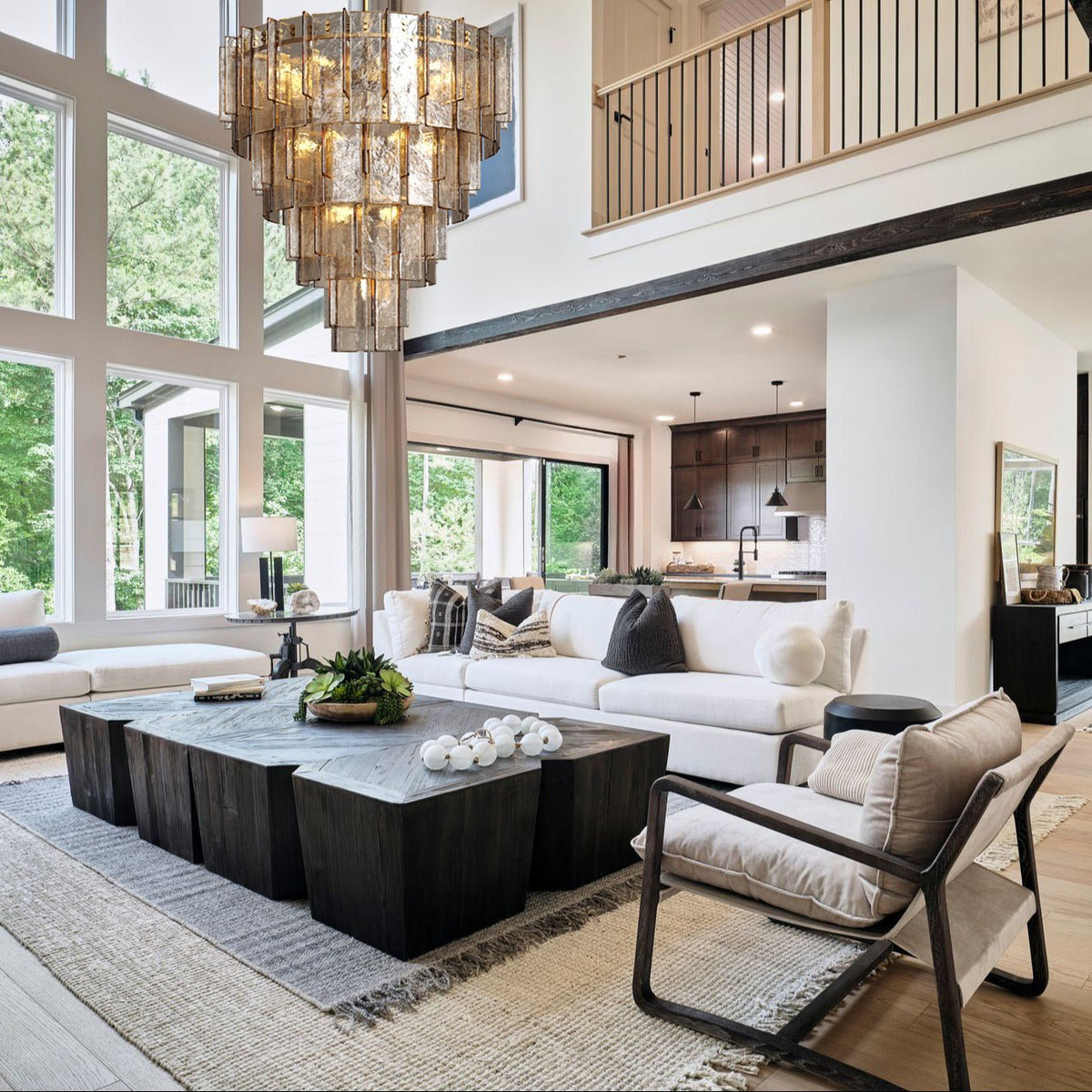 Lattica Glass Tiered Gold Chandelier for Foyer, Living Room, Entryway - cyranlighting