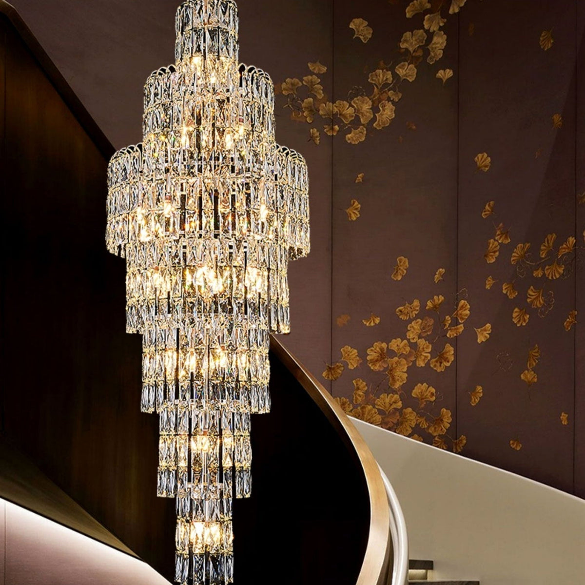 Long Crystal Staircase Chandelier Large Foyer Living Room Entryway Ceiling Light Fixture - cyranlamps