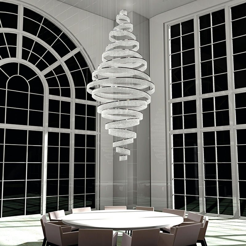 Long Crystal Tassel Rings Chandelier Extra Large Living Room Staircase High Ceiling Lighting Fixture - cyranlamps