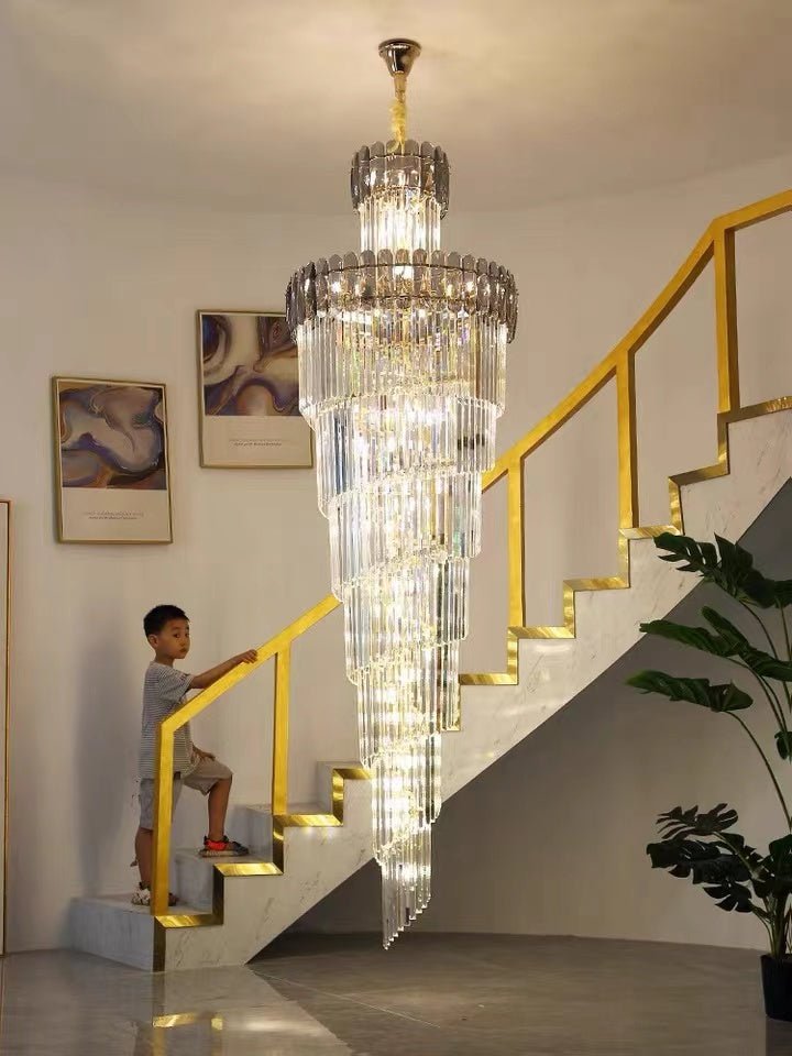 Luxury Extra Large Foyer Spiral Staircase Chandelier Long Crystal Ceiling Light Fixture For Living Room Hall Entrance - cyranlamps