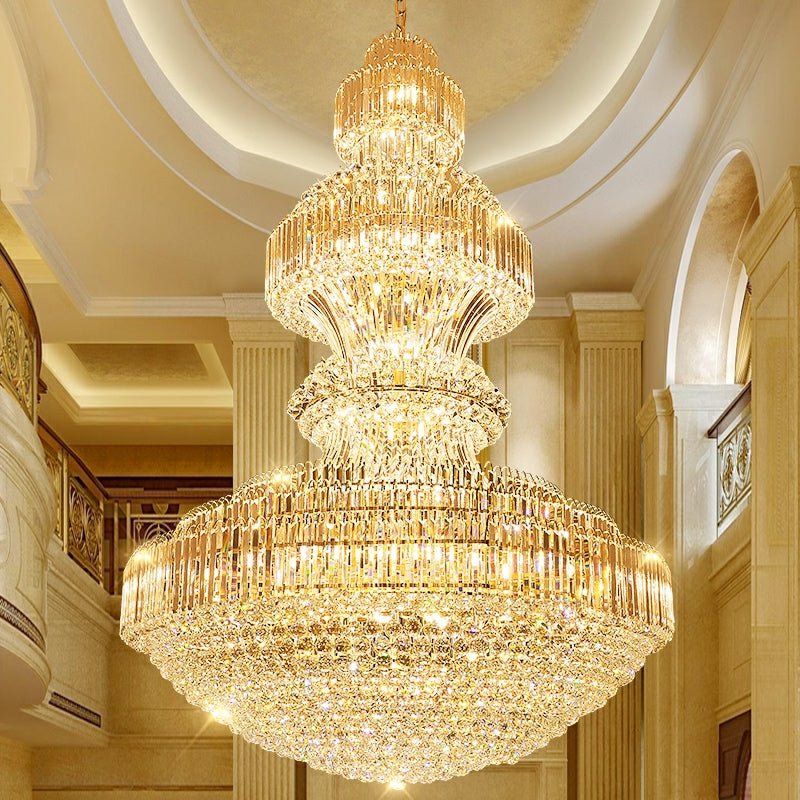 Luxury Extra Large Round Ceiling Lighting Fixture Stately Crystal Chandelier For Foyer Entryway/ Entrance - cyranlamps