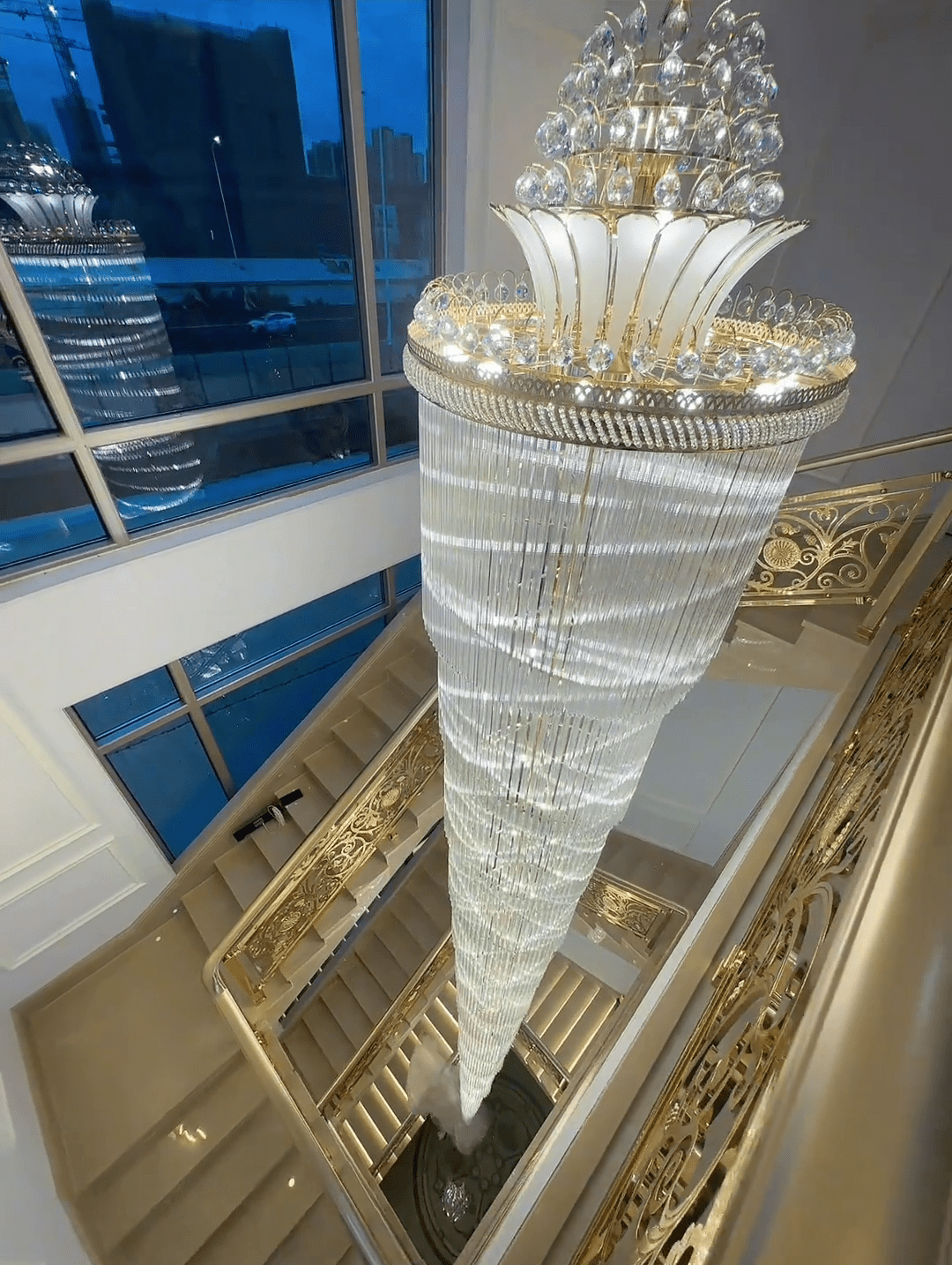 Luxury Extra Long Crystal Chandelier for Villa/Staircase/Foyer - cyranlamps