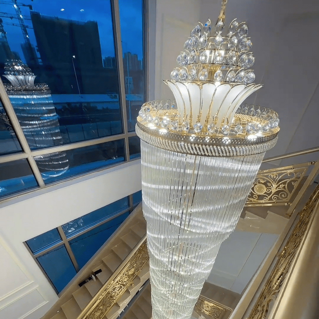 Luxury Extra Long Crystal Chandelier for Villa/Staircase/Foyer - cyranlamps