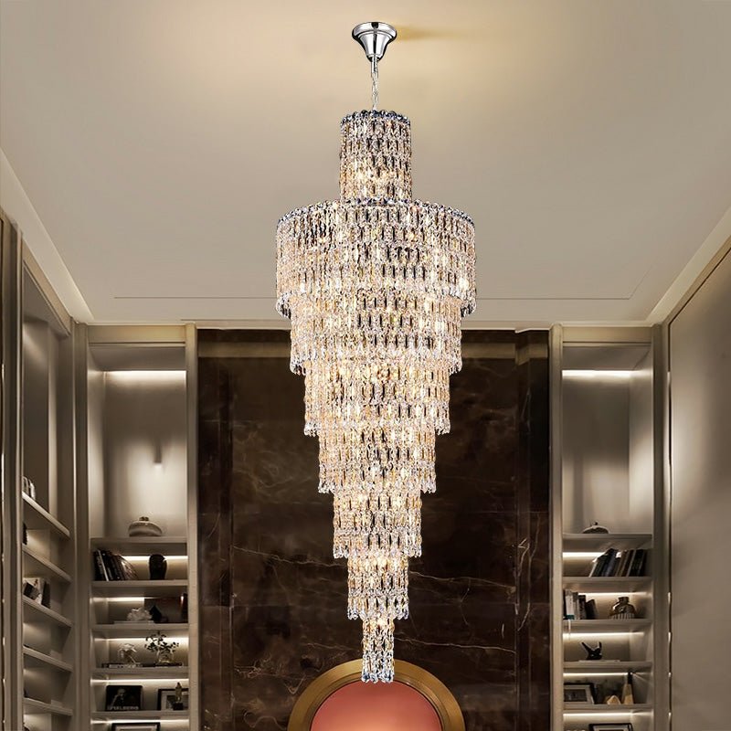 Luxury Large Crystal Chandelier For Hight Ceiling Living Room Long Staircase Light Fixture - cyranlamps