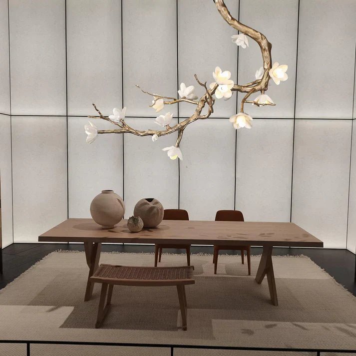 Magnolia Branch & Brass Floral Chandelier - Cyran Lamps