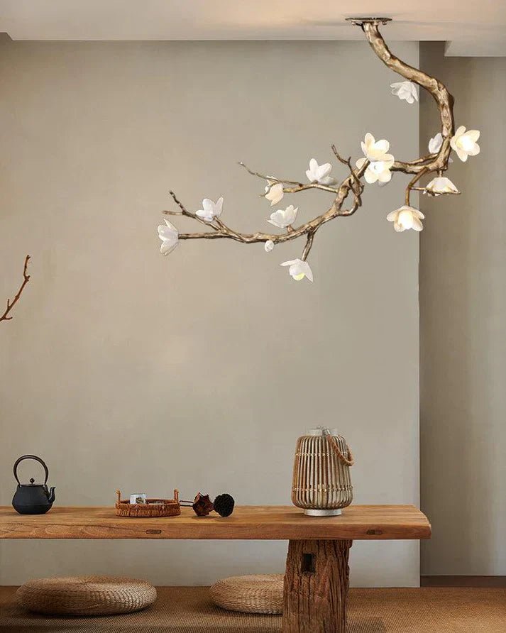 Magnolia Branch & Brass Floral Chandelier - Cyran Lamps
