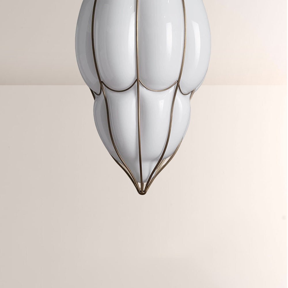 Mara Caged Opal Glass & Brass Large Pendant - cyranlamps