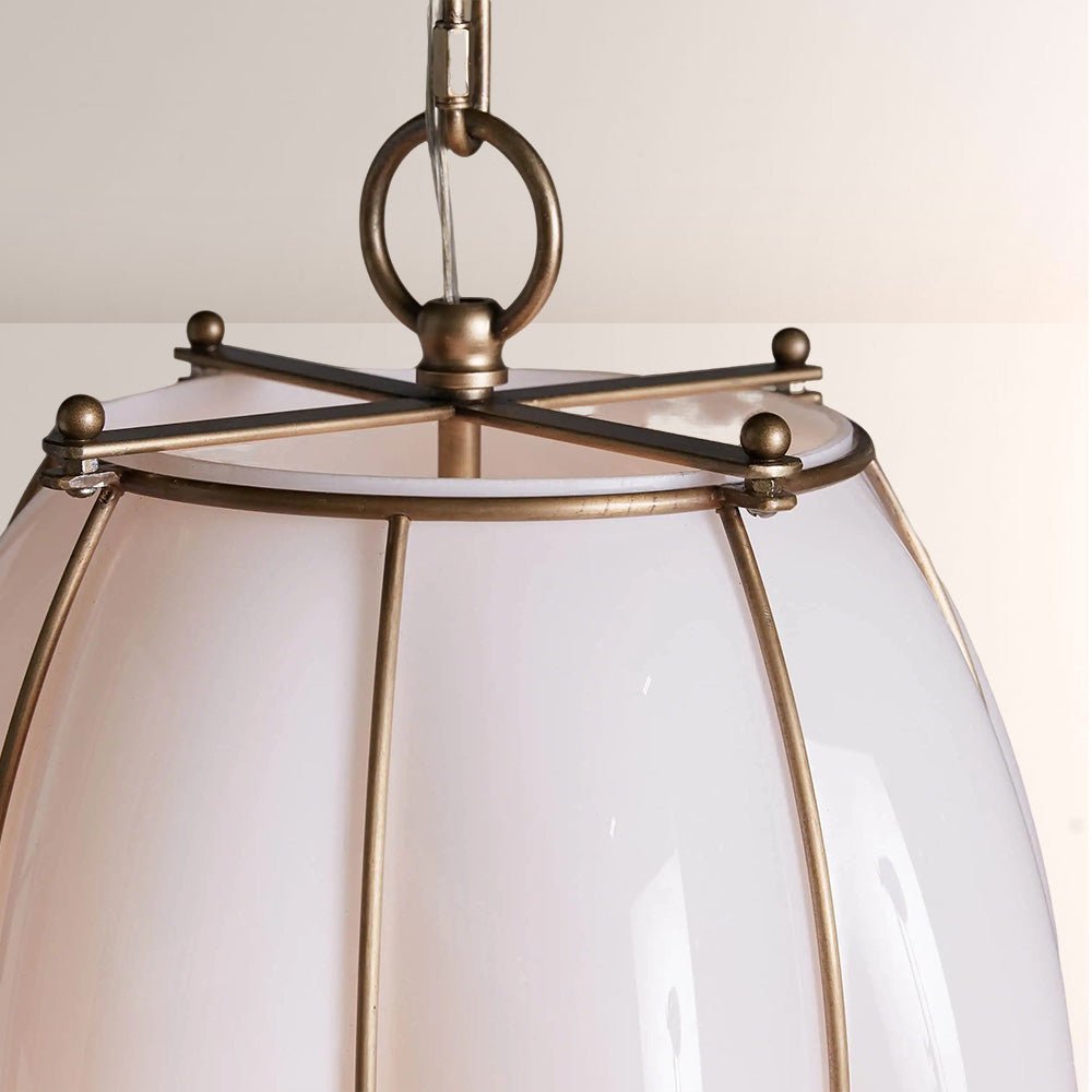 Mara Caged Opal Glass & Brass Large Pendant - cyranlamps