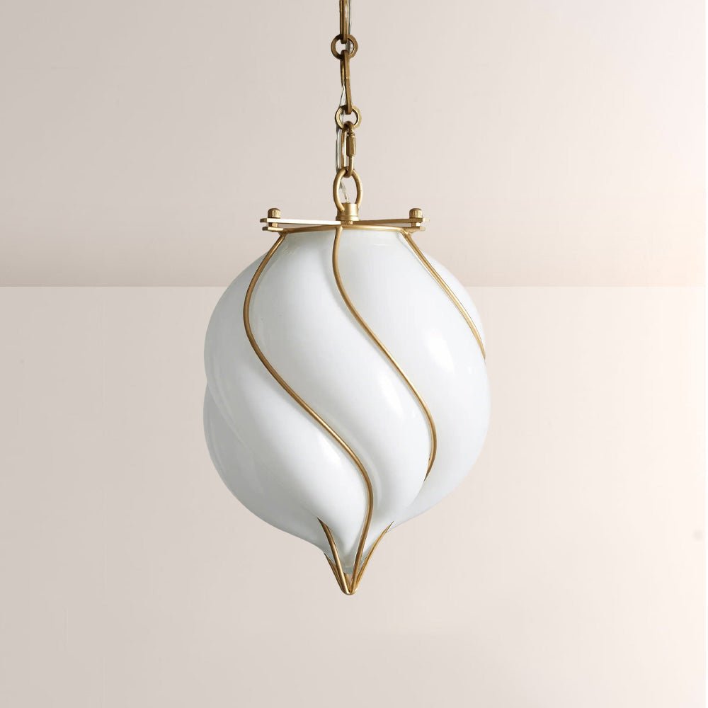 Mara Caged Opal Glass & Brass Small Pendant - cyranlamps