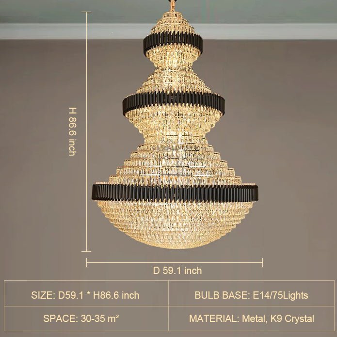 Modern Black Iron Crystal Chandelier For Foyer Staircase Luxurious Design Ceiling Light Fixture - cyranlamps