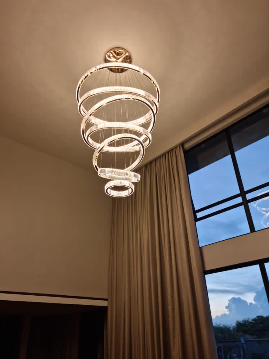 Modern Front Entryway Chandelier 5/6/7 Rings Crystal Gold/ Chrome Finish Ceiling Lamp - cyranlamps
