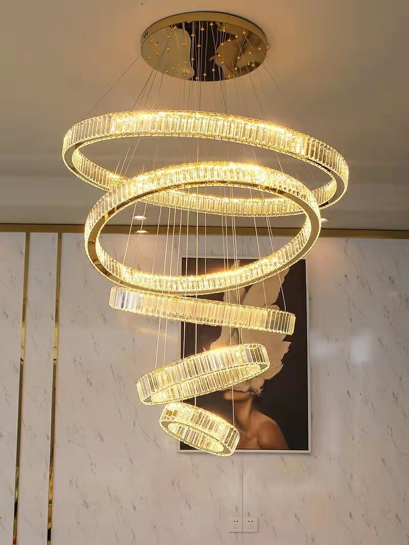 Modern Front Entryway Chandelier 5/6/7 Rings Crystal Gold/ Chrome Finish Ceiling Lamp - cyranlamps