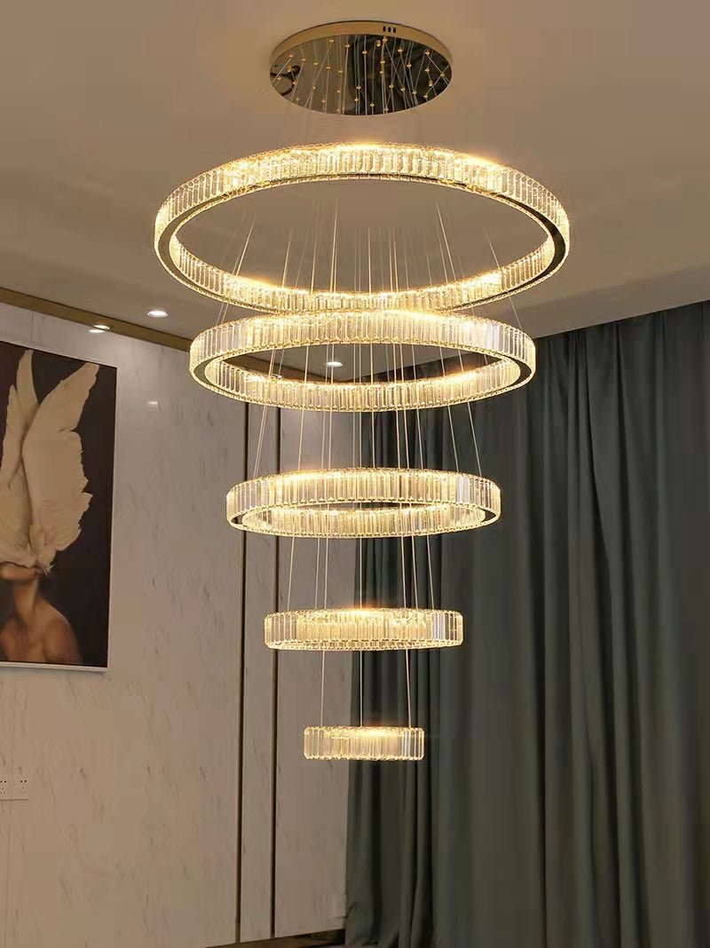 Modern Front Entryway Chandelier 5/6/7 Rings Crystal Gold/ Chrome Finish Ceiling Lamp - cyranlamps