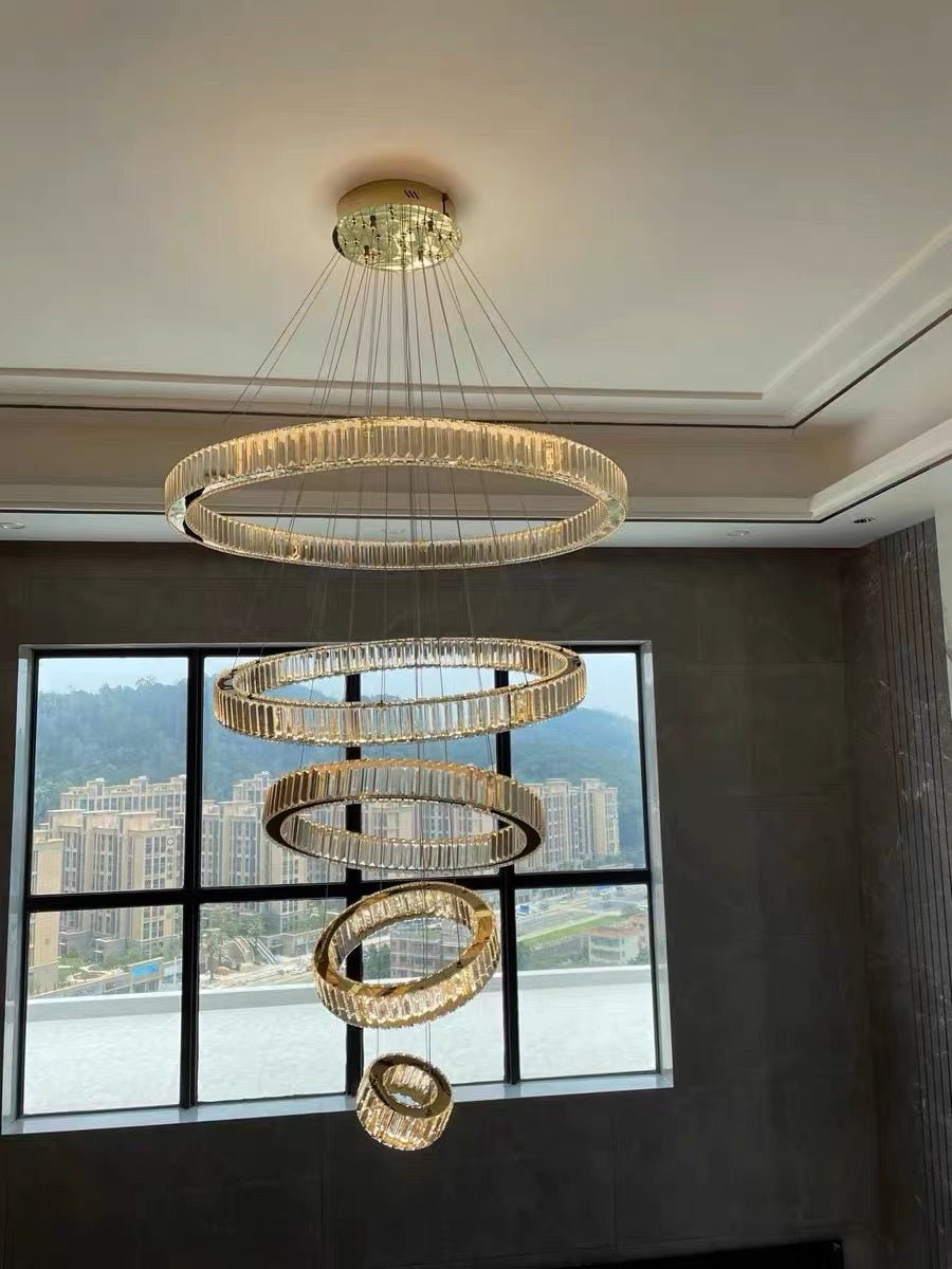 Modern Front Entryway Chandelier 5/6/7 Rings Crystal Gold/ Chrome Finish Ceiling Lamp - cyranlamps