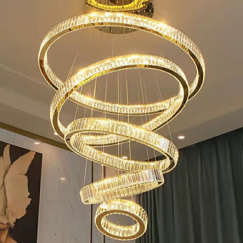 Modern Front Entryway Chandelier 5/6/7 Rings Crystal Gold/ Chrome Finish Ceiling Lamp - cyranlamps