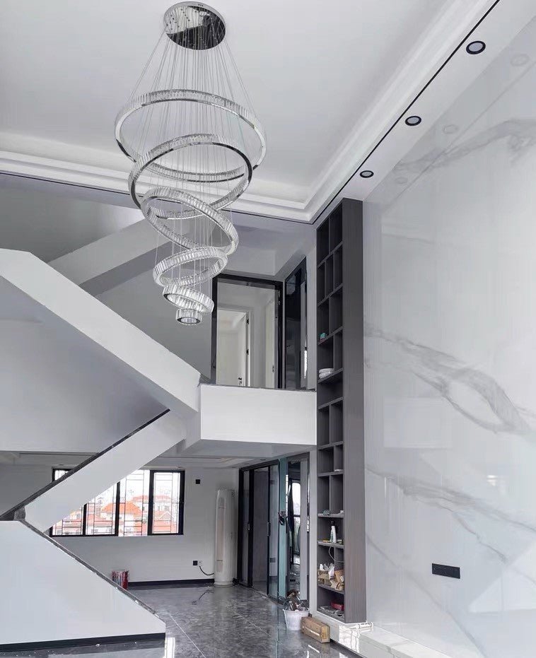Modern Front Entryway Chandelier 5/6/7 Rings Crystal Gold/ Chrome Finish Ceiling Lamp - cyranlamps