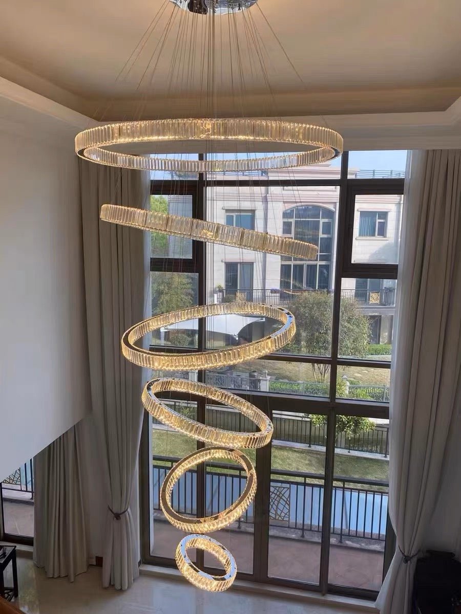 Modern Front Entryway Chandelier 5/6/7 Rings Crystal Gold/ Chrome Finish Ceiling Lamp - cyranlamps