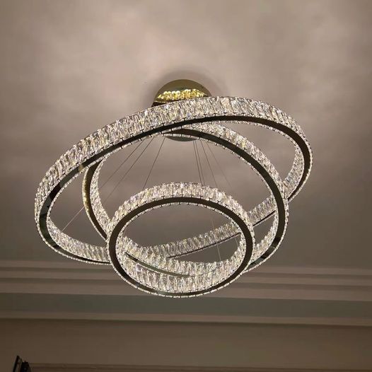 Modern Front Entryway Chandelier 5/6/7 Rings Crystal Gold/ Chrome Finish Ceiling Lamp - cyranlamps