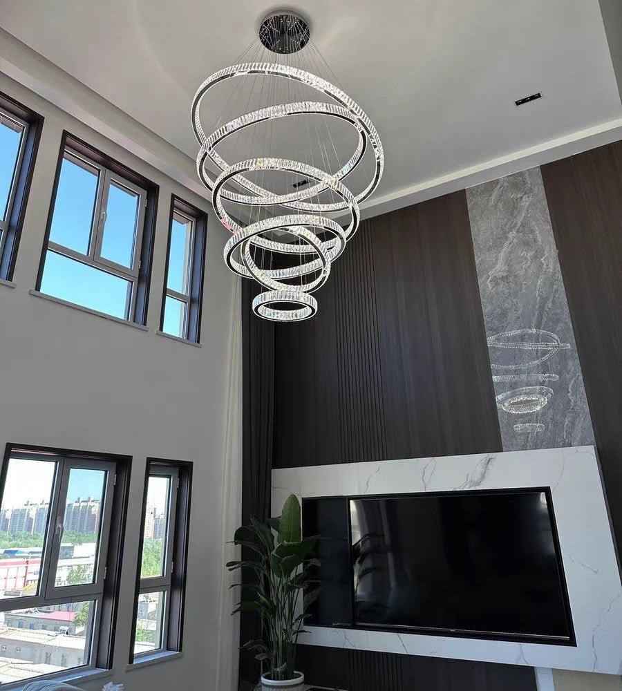 Modern Front Entryway Chandelier 5/6/7 Rings Crystal Gold/ Chrome Finish Ceiling Lamp - cyranlamps