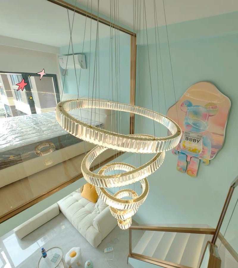 Modern Front Entryway Chandelier 5/6/7 Rings Crystal Gold/ Chrome Finish Ceiling Lamp - cyranlamps