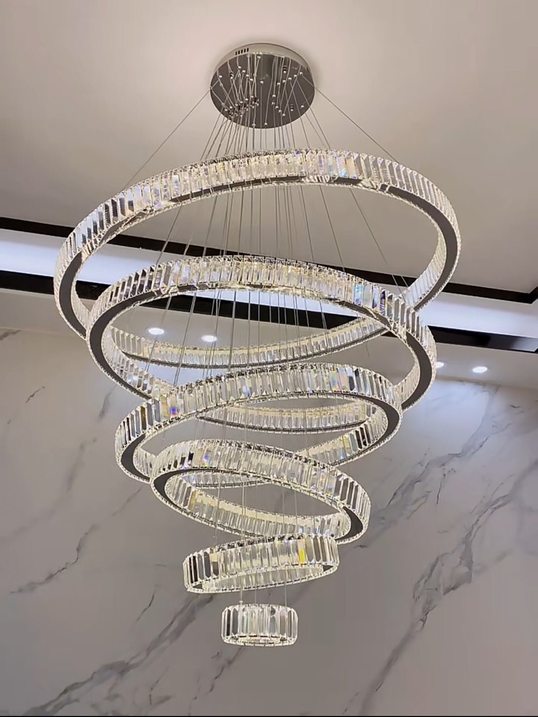 Modern Front Entryway Chandelier 5/6/7 Rings Crystal Gold/ Chrome Finish Ceiling Lamp - cyranlamps