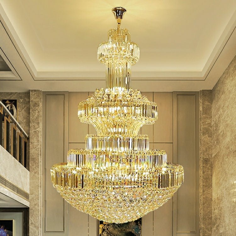 Modern Gold Foyer Extra Large Crystal Chandeliers Round Luxury Ceiling Light Fixture For Hall Entrance - cyranlamps