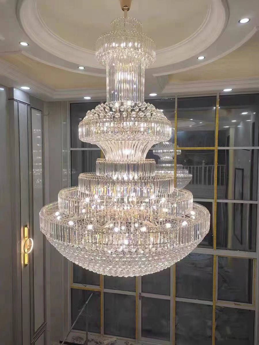 Modern Gold Foyer Extra Large Crystal Chandeliers Round Luxury Ceiling Light Fixture For Hall Entrance - cyranlamps