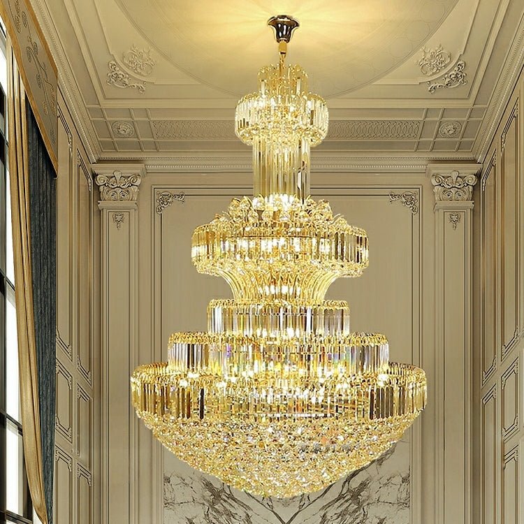 Modern Gold Foyer Extra Large Crystal Chandeliers Round Luxury Ceiling Light Fixture For Hall Entrance - cyranlamps