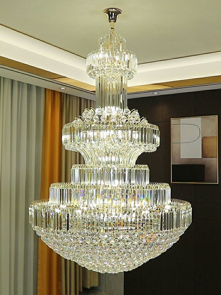 Modern Gold Foyer Extra Large Crystal Chandeliers Round Luxury Ceiling Light Fixture For Hall Entrance - cyranlamps