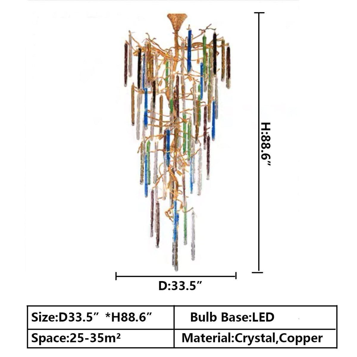 Modern Light Luxury Brass Branches Colored Glass Column Chandelier for Staircase/Living Room/High - ceiling Space - cyranlamps